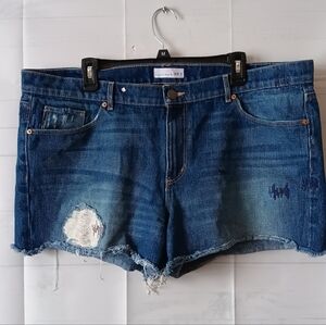 LOFT Denim Stretch High Rise Embroidered Relaxed Shorts